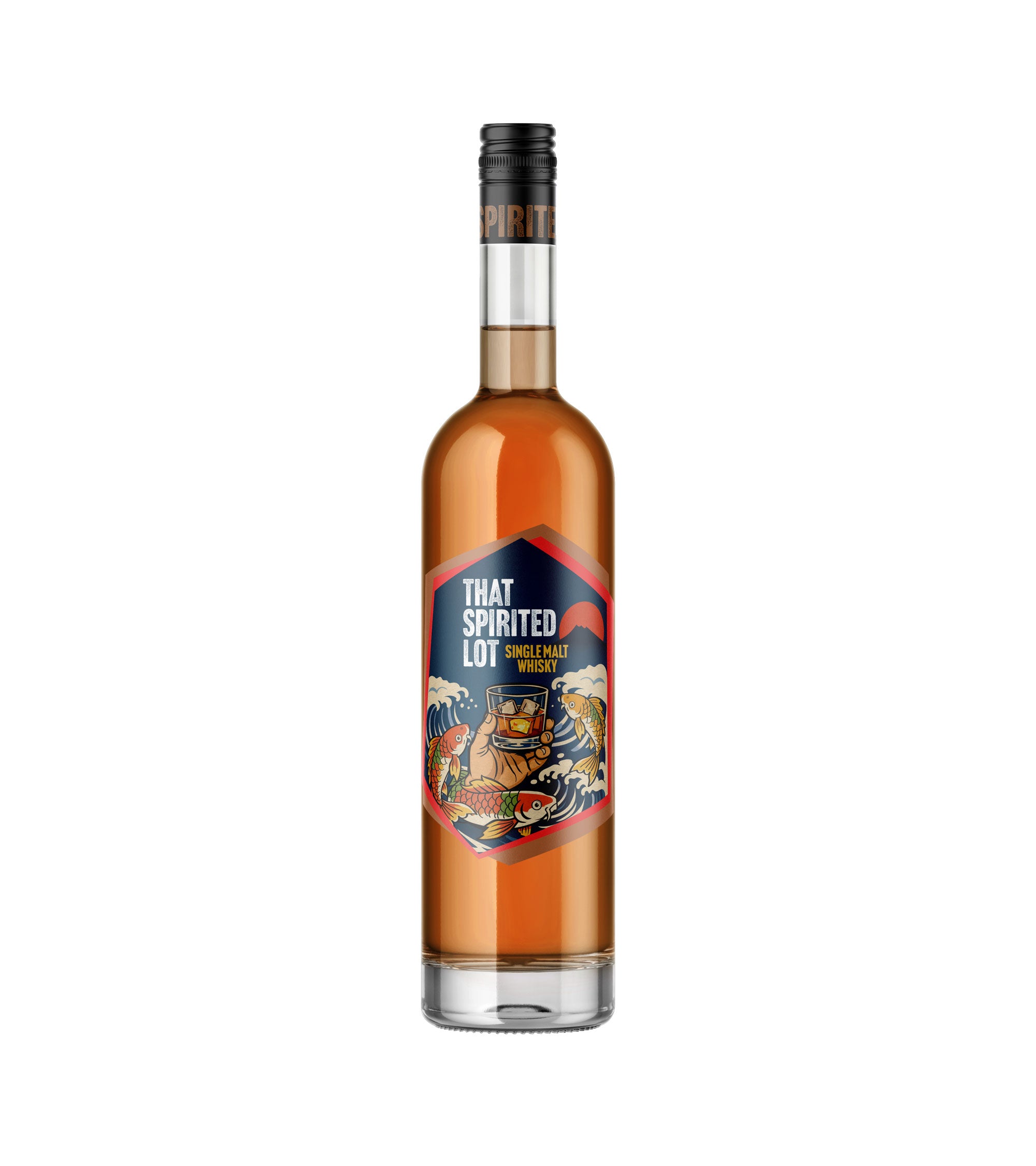 A bottle of That Spirited Lot Melted Coconut Macadamia Butter with a colorful label and amber liquid, set against a plain white background.